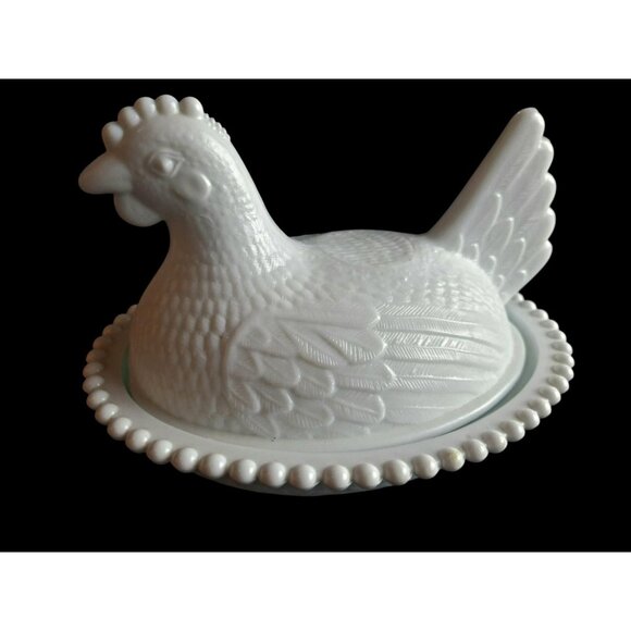 Vintage White Milk Glass Hen On Nest Candy Dish Decorative Bowl HON - Picture 10 of 10